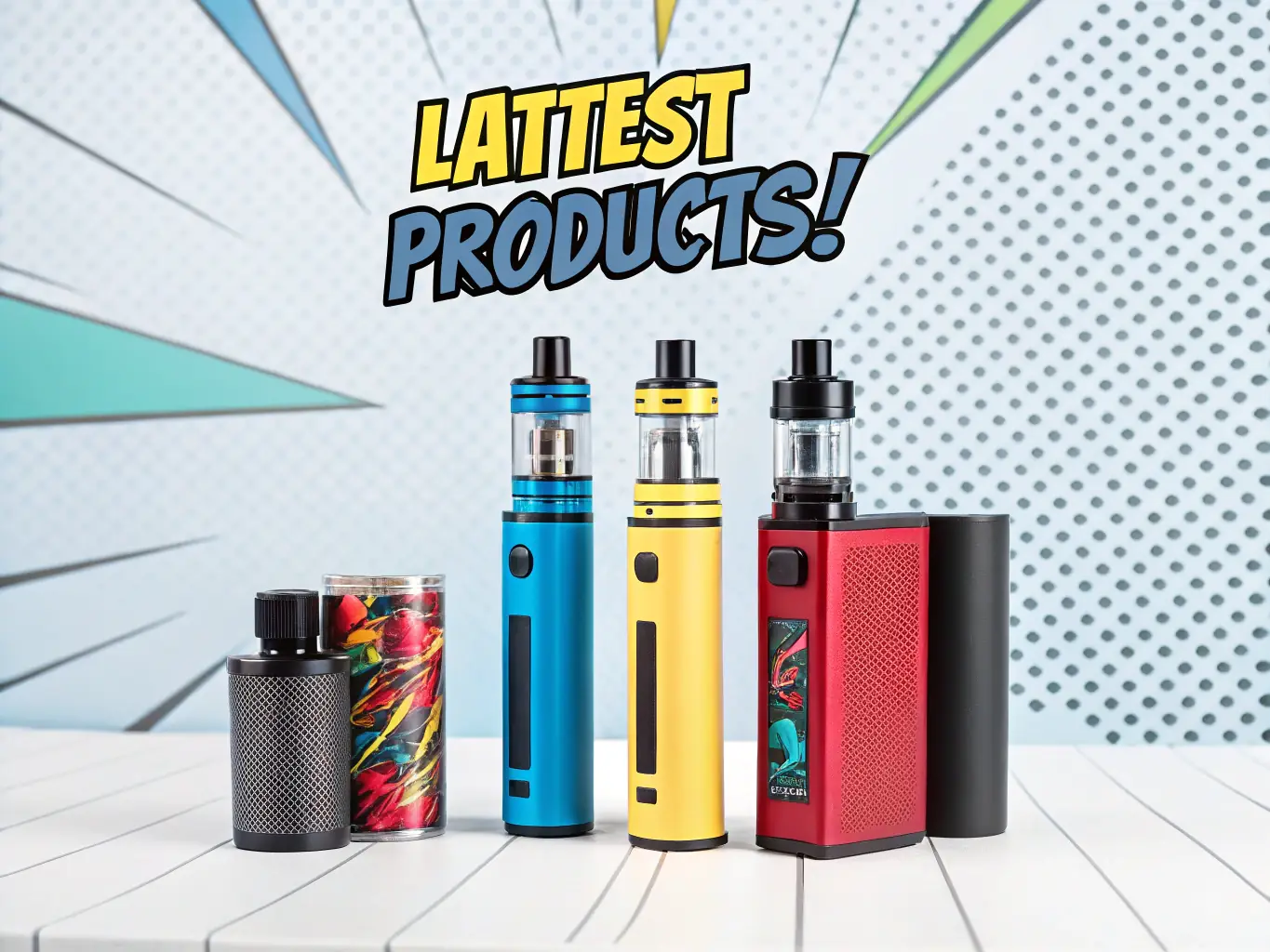 An image illustrating a diverse catalog of vape products, including disposable vapes and pod systems, highlighting the wide range of options available.